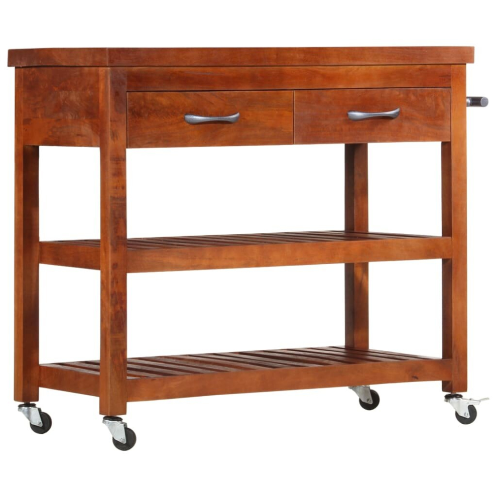 vidaXL Solid Acacia Wood Kitchen Trolley 100x48x89cm Storage Shelving Cart