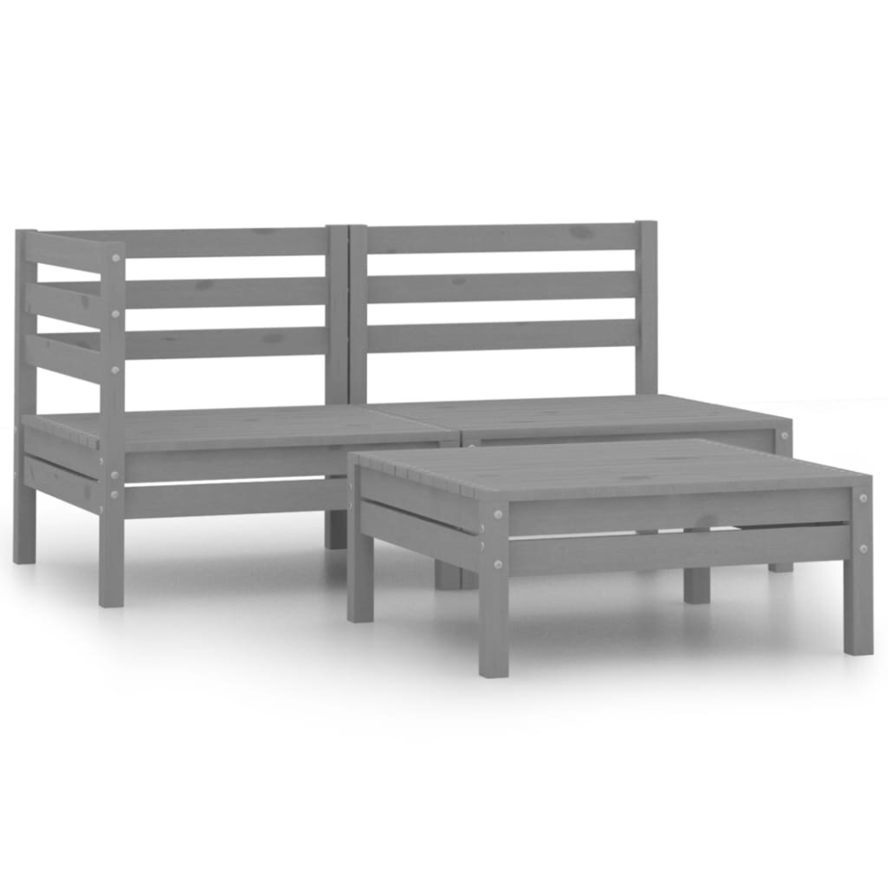 vidaXL Solid Pinewood Garden Lounge Set 3 Piece Grey Outdoor Sofa Seating