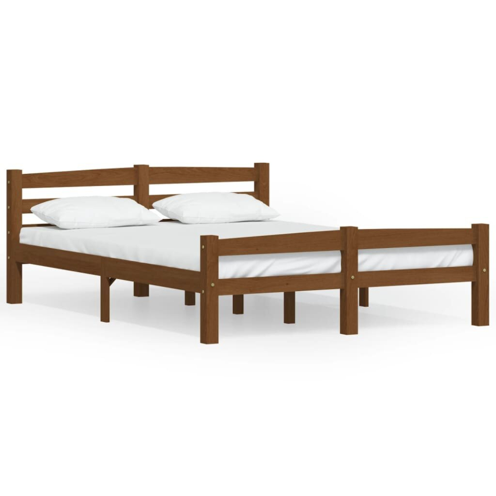 vidaXL Solid Wood Pine Bed Frame Honey Brown 140x200 cm Home Wooden Bedstead