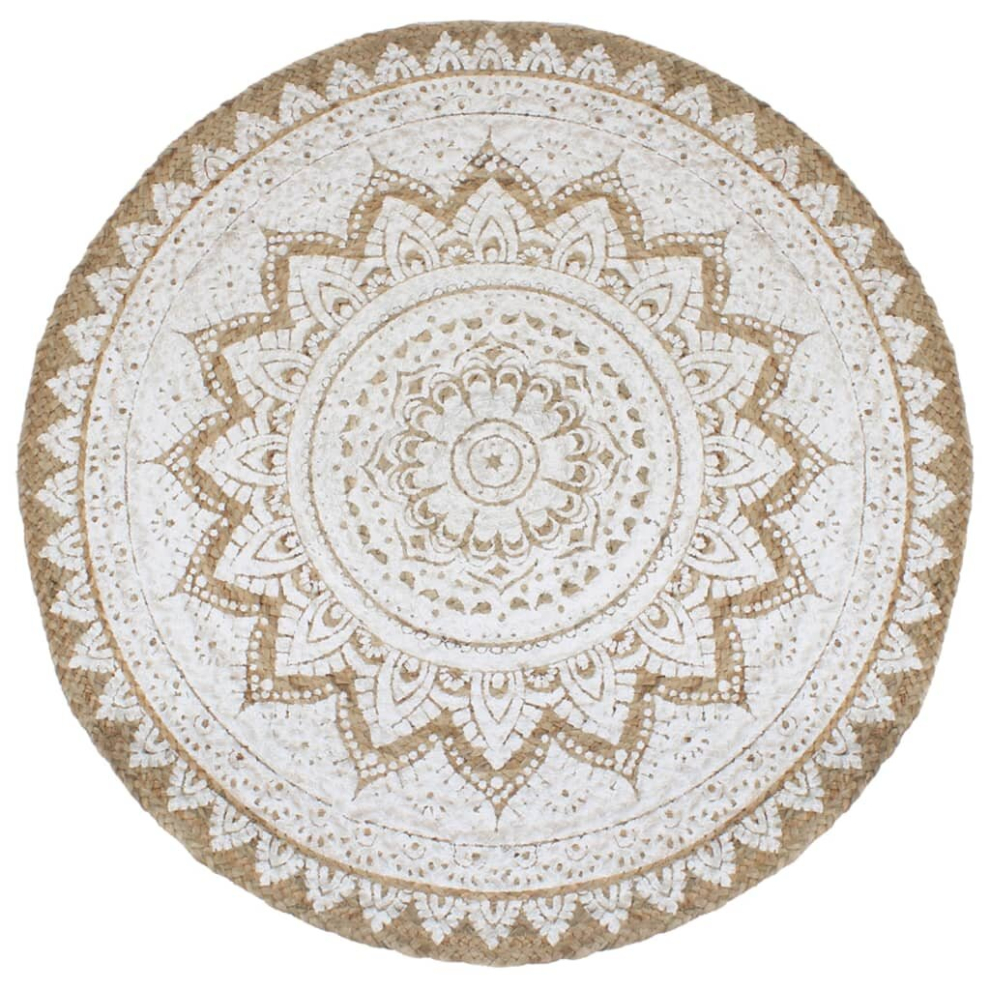 (240 cm) vidaXL Area Rug Braided Jute Printed Round Indoor Floor Carpet Multi Sizes