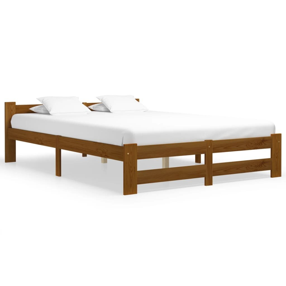 New Vidaxl Solid Pine Wood Bed Frame Honey Double Size Bedstead Bedroom Brown