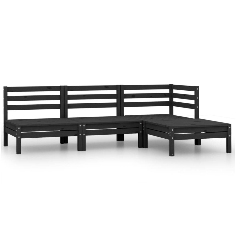 vidaXL Solid Pinewood Garden Lounge Set 4 Piece Black Outdoor Sofa Seating