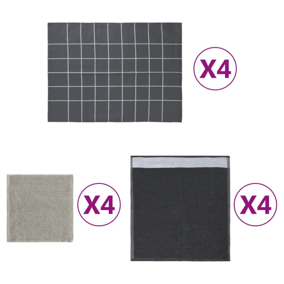 (grey) vidaXL Towel Set Kitchen Dish Cloth Tea Towels Dish Towels 12 Piece Cotton