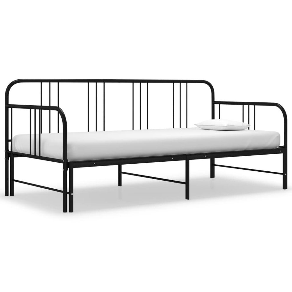 vidaXL Pull-out Sofa Bed Frame Black Metal 90x200 cm Day Bed Base Bedstead