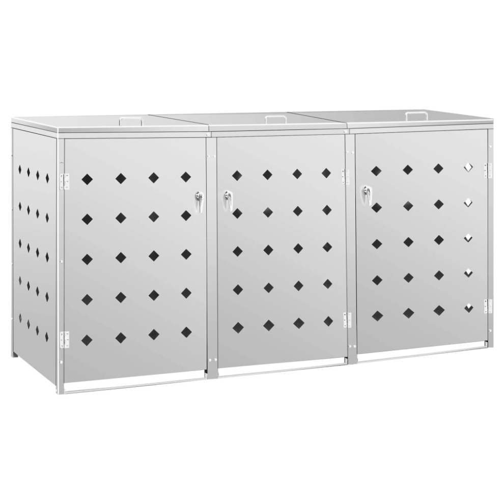 Vidaxl Triple Wheelie Bin Shed 240L Stainless Steel Garbage Bin Box Outdoor