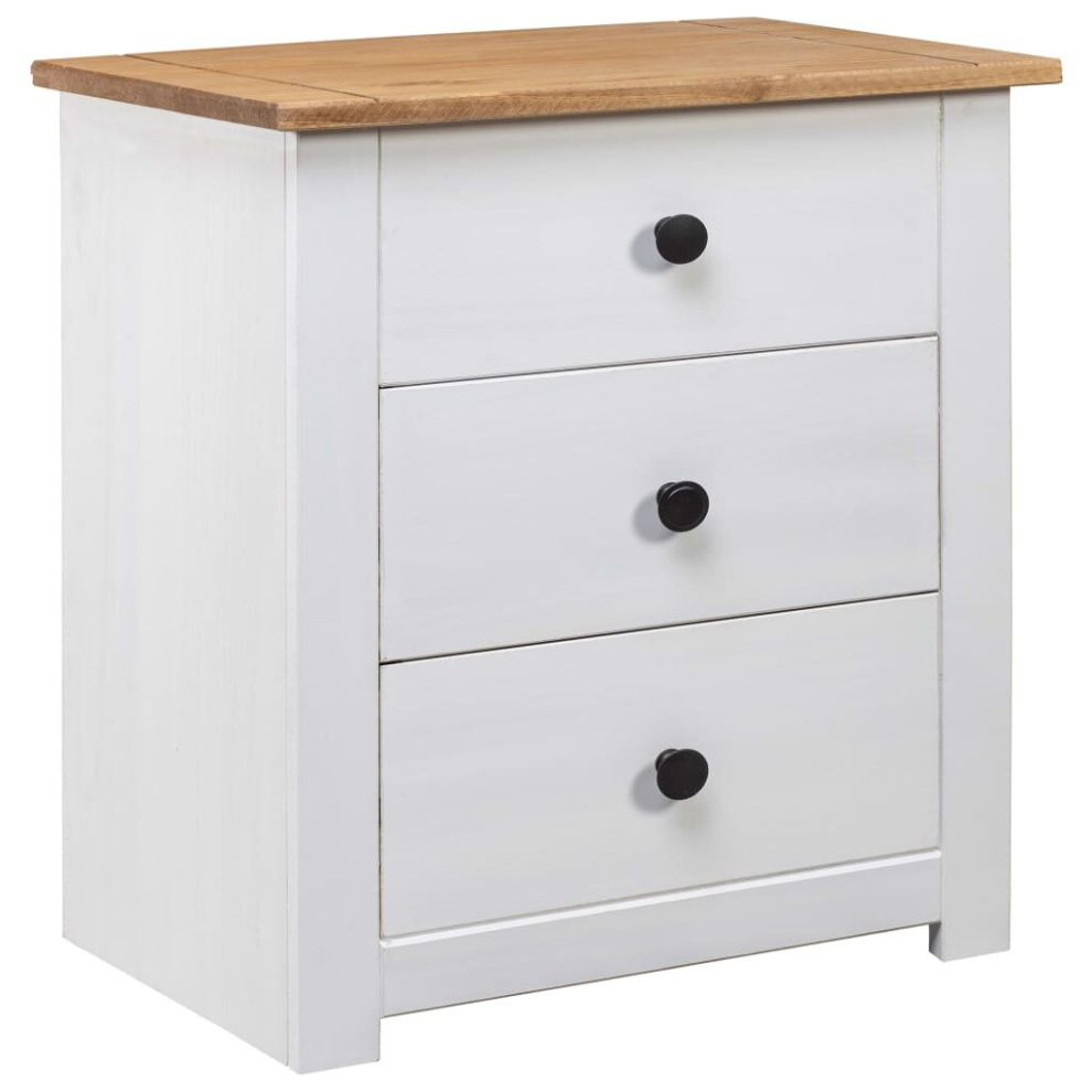 vidaXL Solid Wood Pine Bedside Cabinet White 3 Drawers Night Stand Sideboard