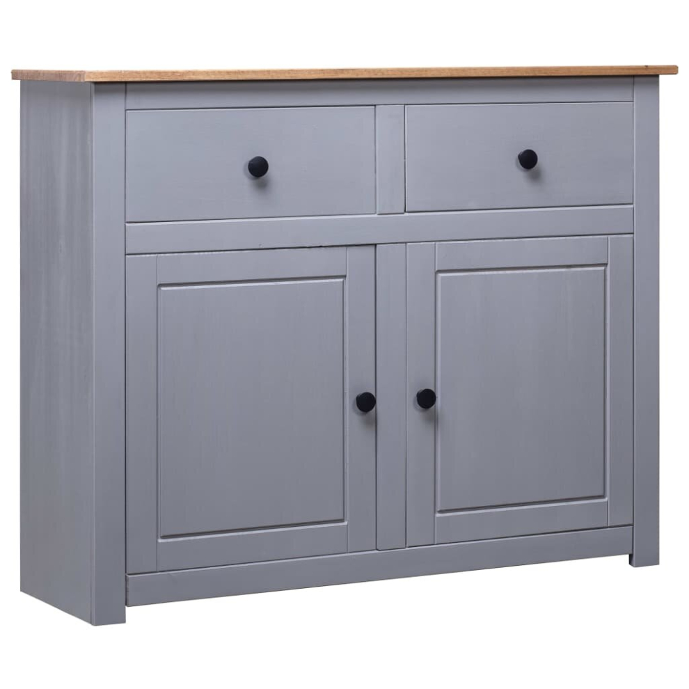 vidaXL Solid Wood Pine Sideboard Grey 2 Drawers 2 Doors Storage Side Cabinet