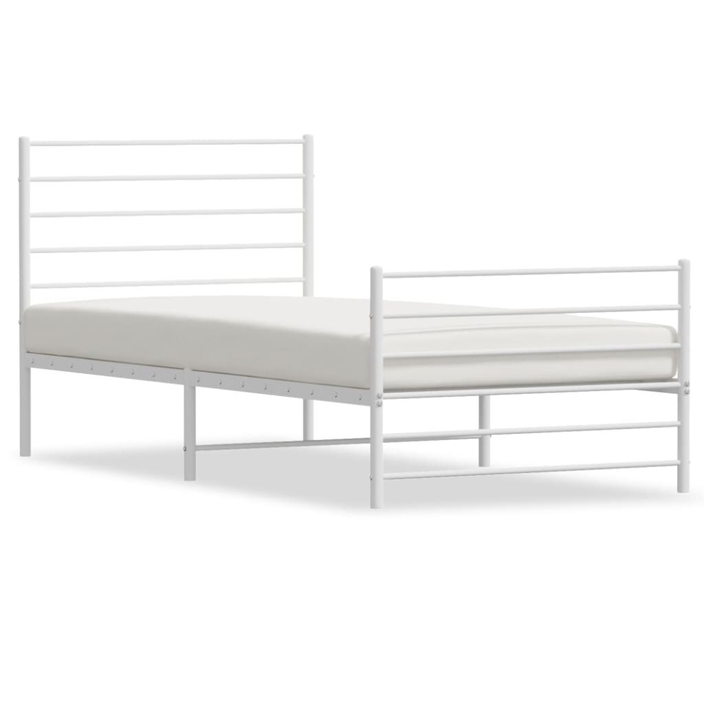 Vidaxl (White, 100 X 200 Cm/With Headboard & Footboard) Metal Bed Frame With Headboard Bed Base Mattress Foundation Bedstead