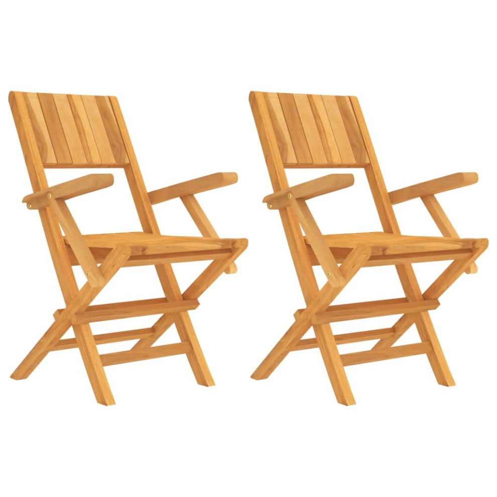 (2 pcs, with armrest) vidaXL Folding Garden Chairs Outdoor Chair Patio Wooden Chair Solid Wood Teak