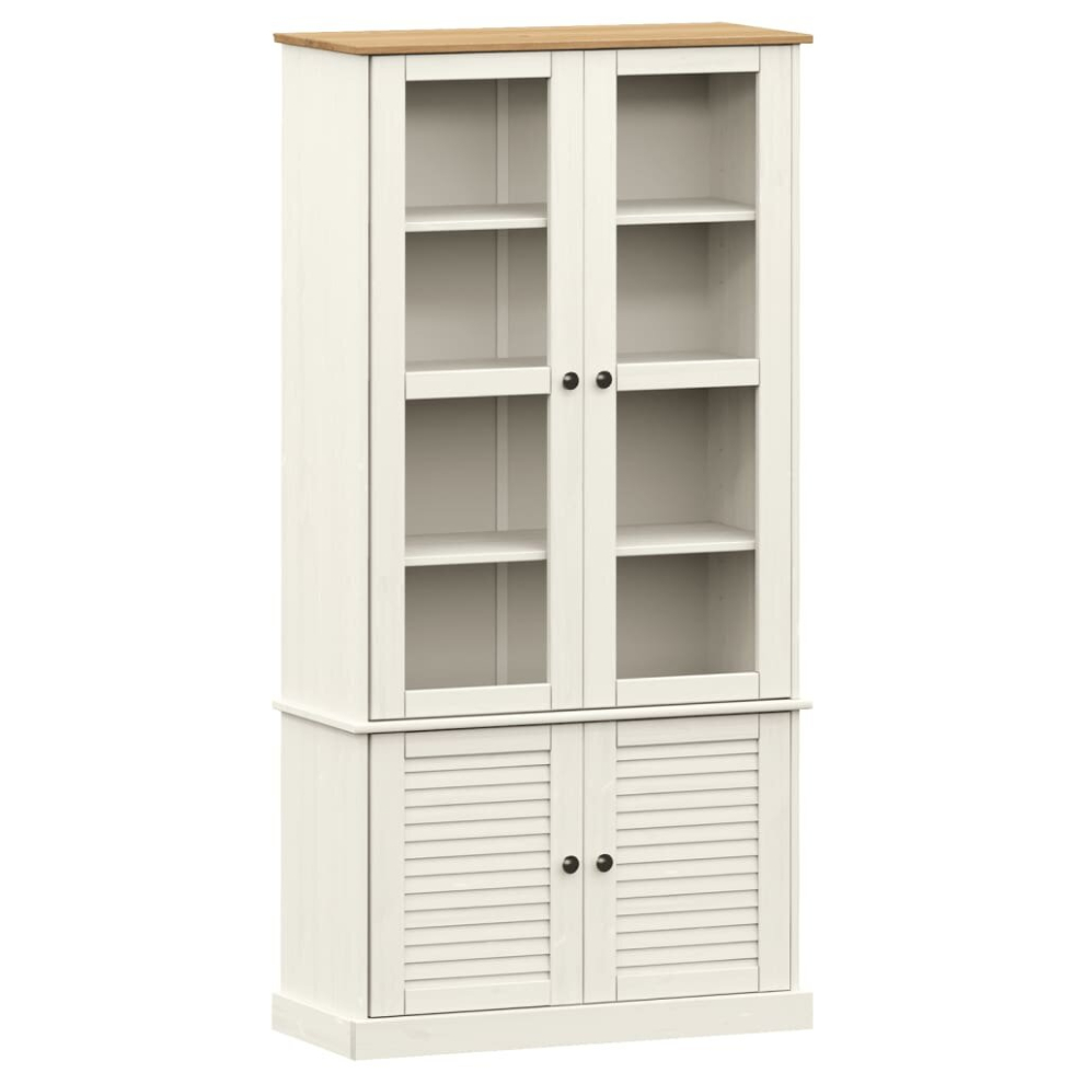 Vidaxl (White) Glass Display Cabinet Wooden Kitchen Cupboard Vigo Solid Wood Pine
