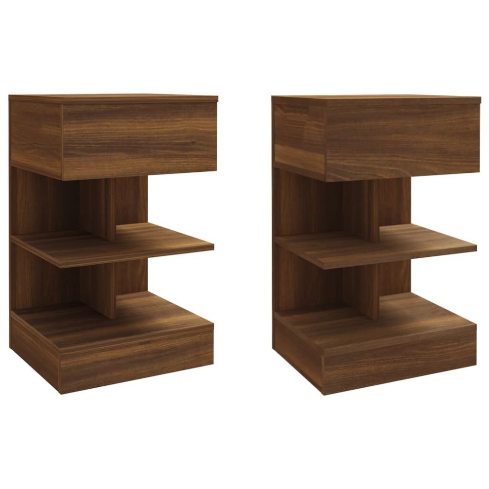 (Brown oak, 2) vidaXL 1/2x Bedside Cabinet Engineered Wood Side Table Storage Multi Colours