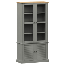 (grey) vidaXL Glass Display Cabinet Wooden Kitchen Cupboard VIGO Solid Wood Pine