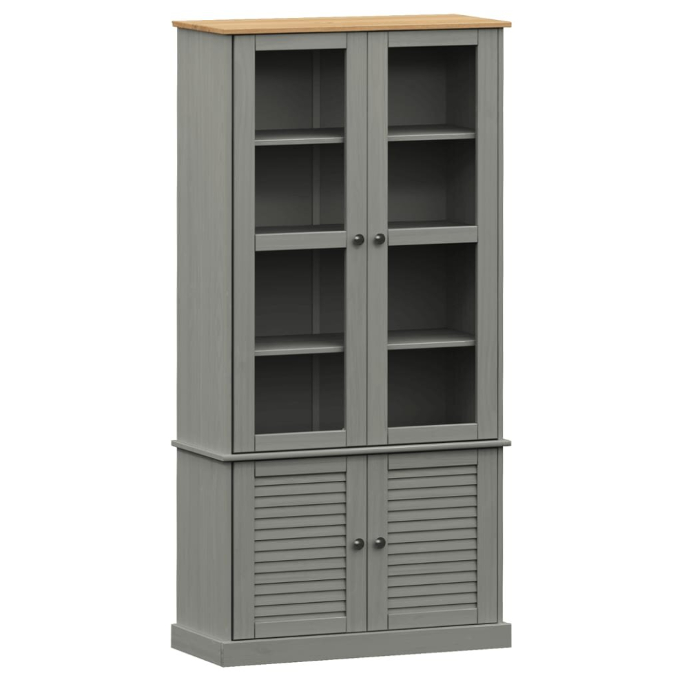Vidaxl (Grey) Glass Display Cabinet Wooden Kitchen Cupboard Vigo Solid Wood Pine