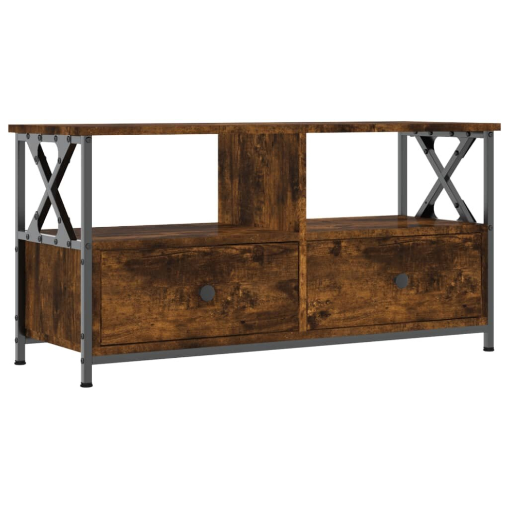 Vidaxl (Smoked Oak, 90 X 33 X 45 Cm) Tv Cabinet Tv Unit Tv Console Hifi Cabinet Engineered Wood And Iron Brown