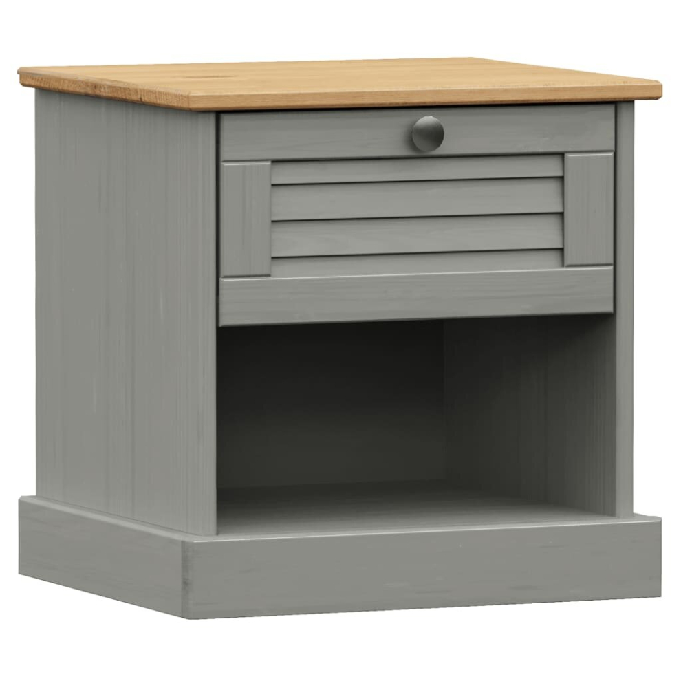 Vidaxl (Grey) Bedside Cabinet Wooden Bedside Table Nightstand Vigo Solid Wood Pine
