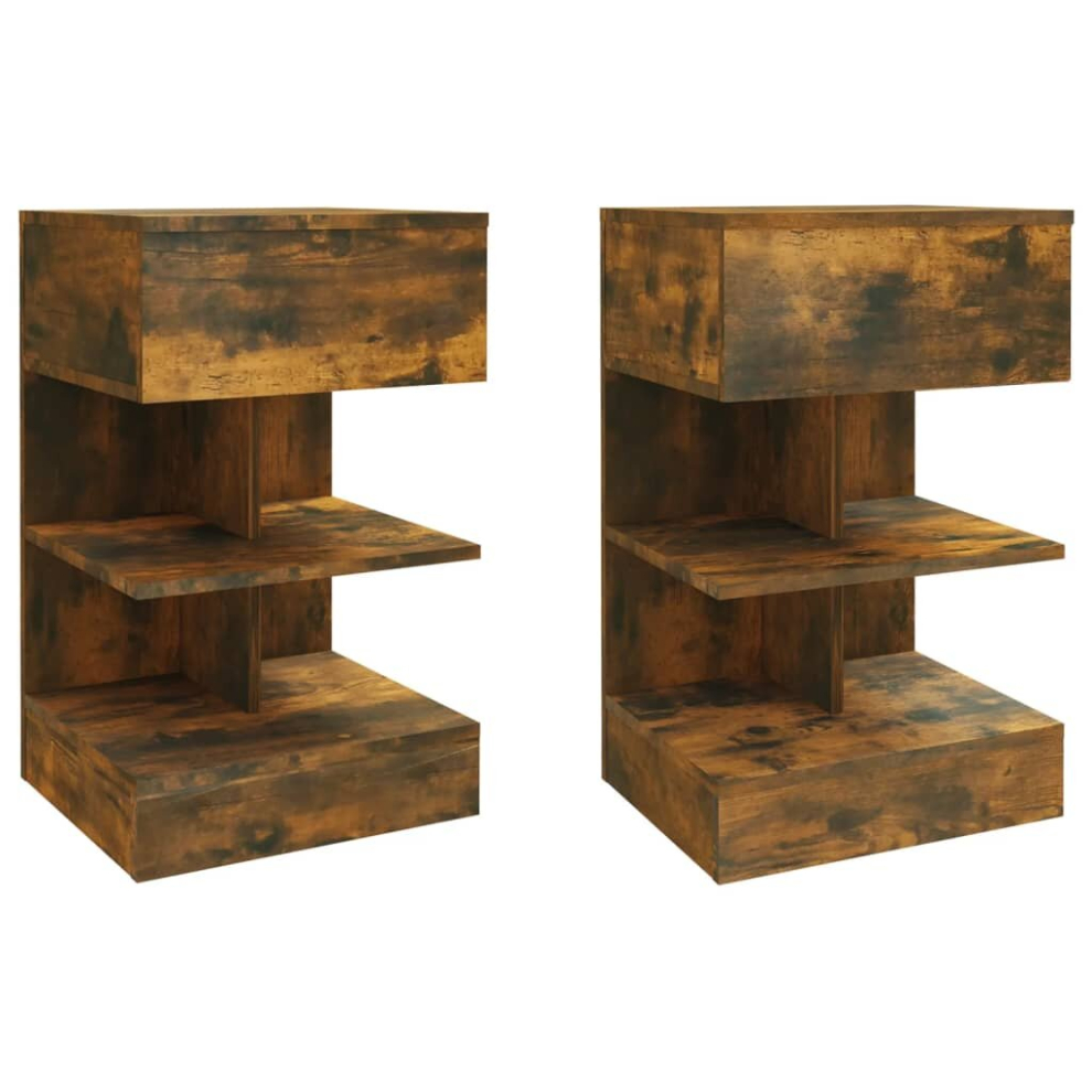 Vidaxl (Smoked Oak, 2) 1/2X Bedside Cabinet Engineered Wood Side Table Storage Multi Colours