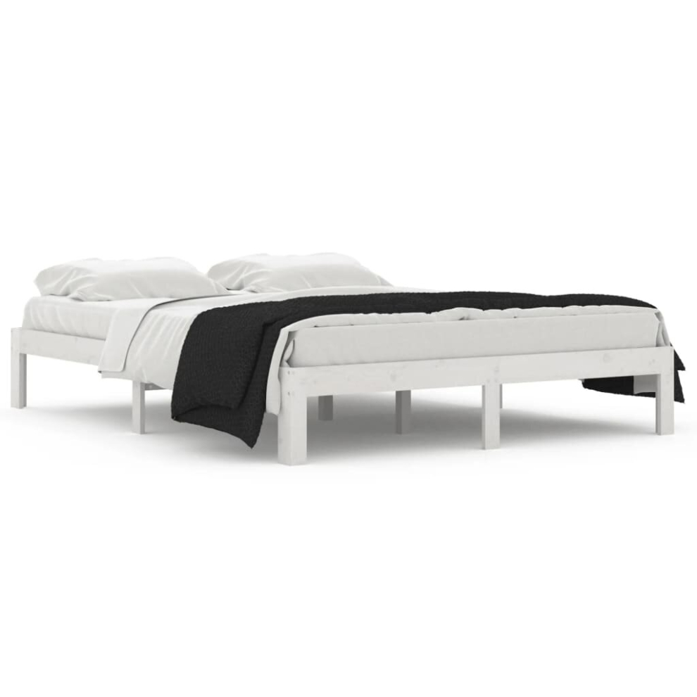 Vidaxl (White, 5Ft King Size) Solid Wood Pine Bed Frame Bed Base Furniture Multi Colours Multi Sizes