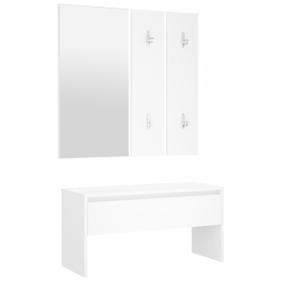Vidaxl (White) Hallway Furniture Set Living Room Bench And Coat Rack Engineered Wood