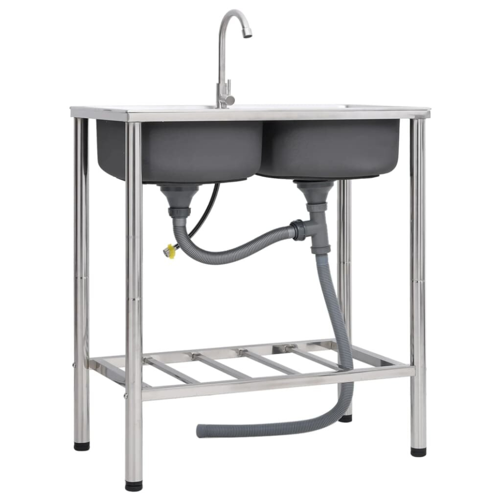 (78 x 43 x 18.8 cm) vidaXL Camping Sink Single Basin with Tap Stainless Steel Sink Multi Sizes