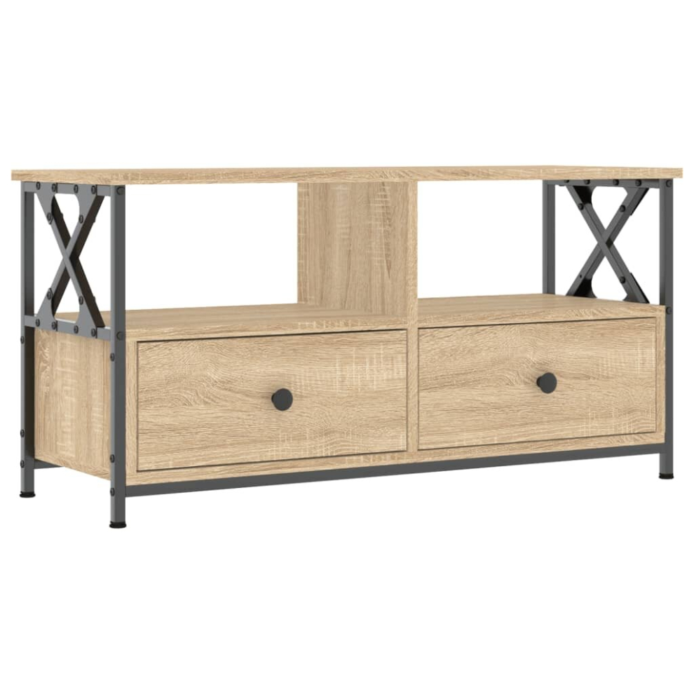 Vidaxl (Sonoma Oak, 90 X 33 X 45 Cm) Tv Cabinet Tv Unit Tv Console Hifi Cabinet Engineered Wood And Iron Brown