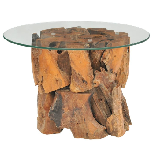 VidaXL vidaXL Solid Teak Driftwood Coffee Table 60cm Glass Tabletop Telephone Stand 1