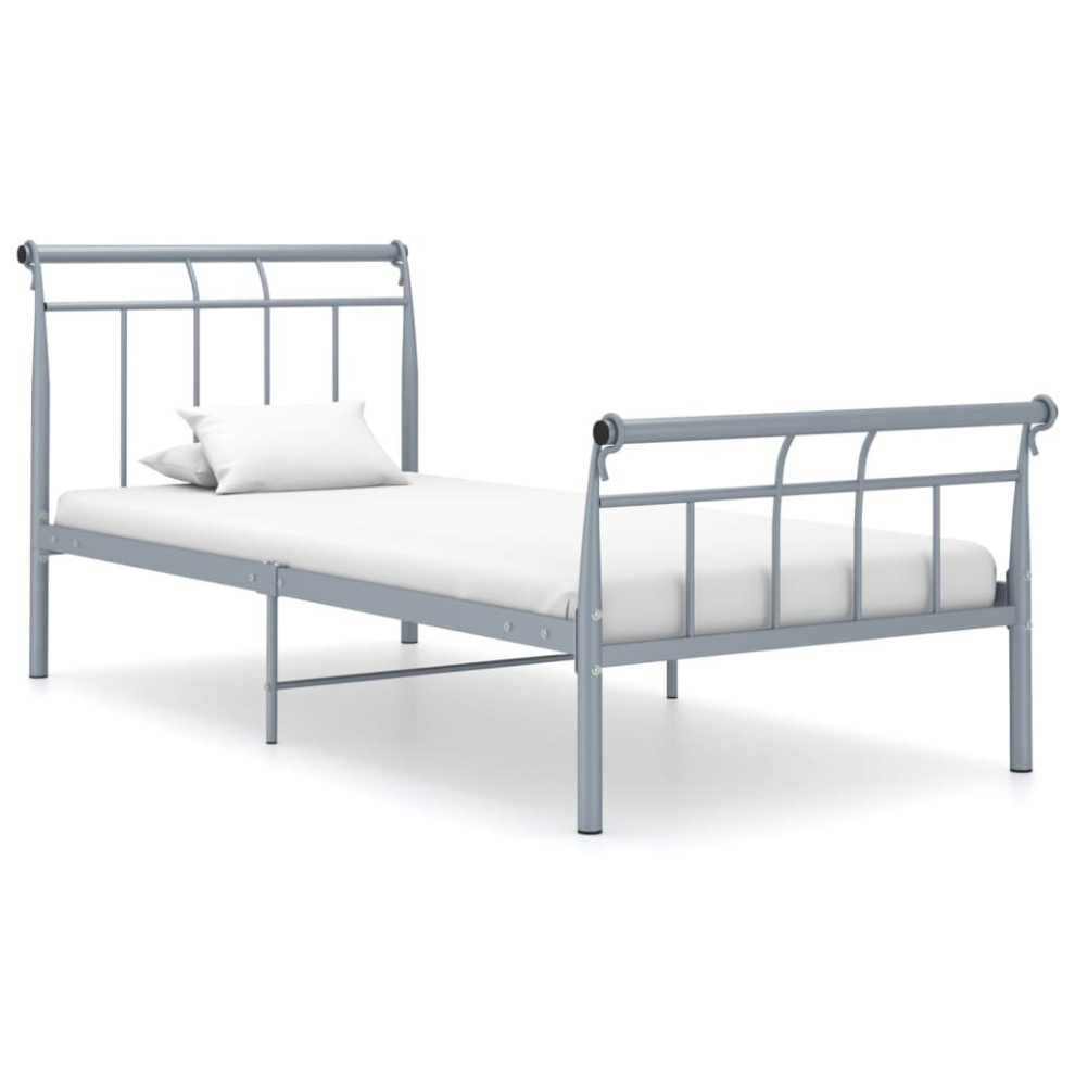 vidaXL Bed Frame Grey Metal 100x200 cm Bedroom Furniture Bed Base Bedstead