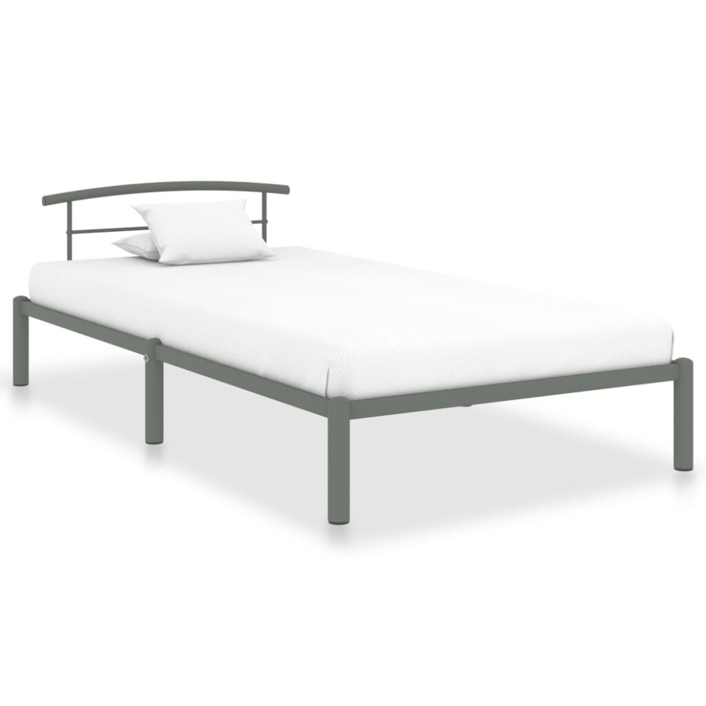 vidaXL Bed Frame Grey Metal 90x200cm Bedroom Furniture Classic Accessory