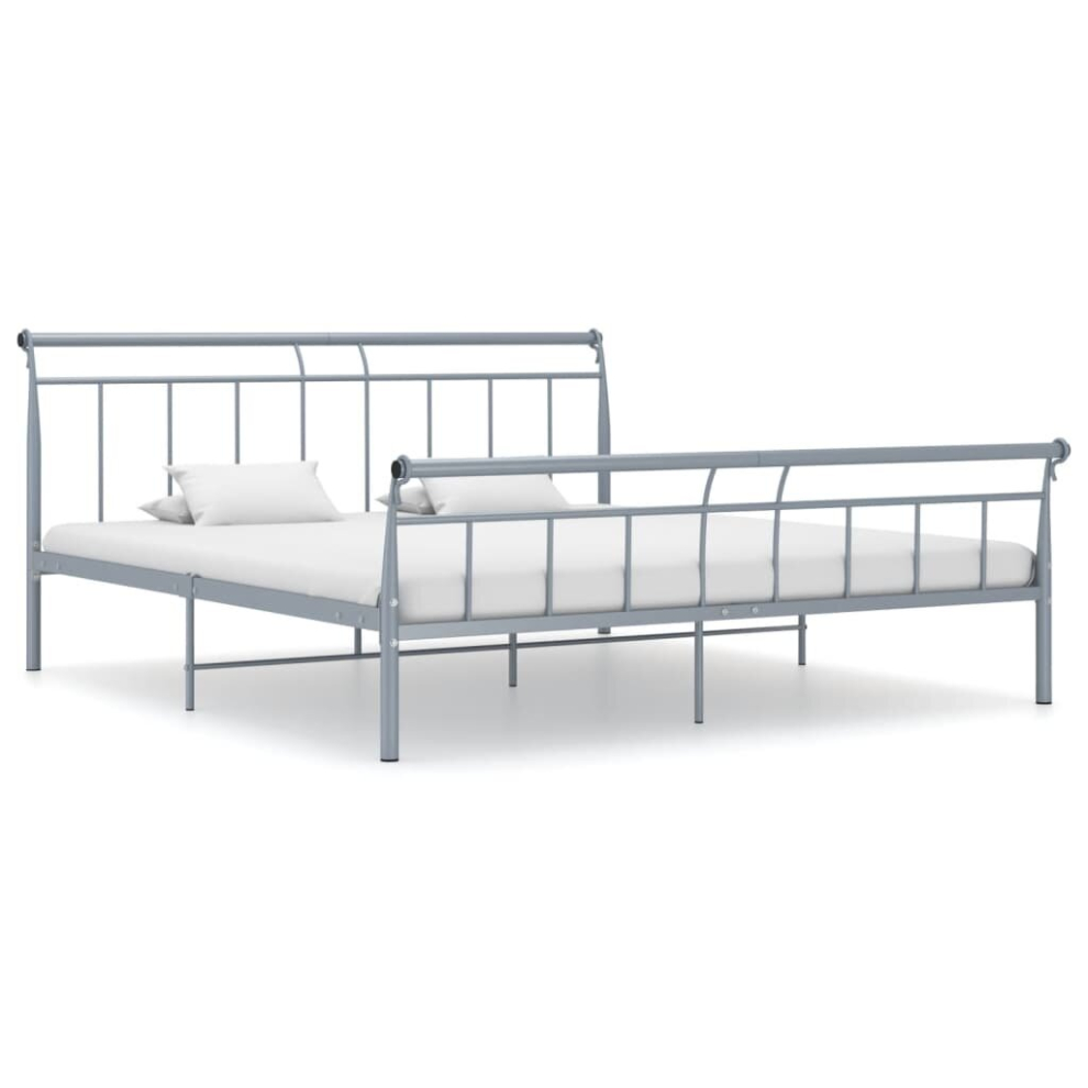 vidaXL Bed Frame Grey Metal 180x200 cm 6FT Super King Bedroom Home Bedstead