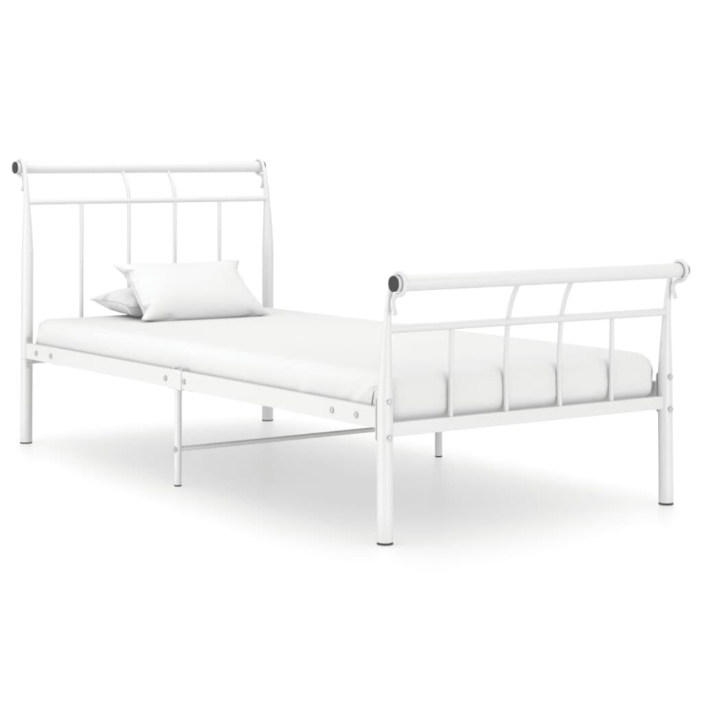 vidaXL Bed Frame White Metal 100x200 cm Bedroom Furniture Bed Base Bedstead