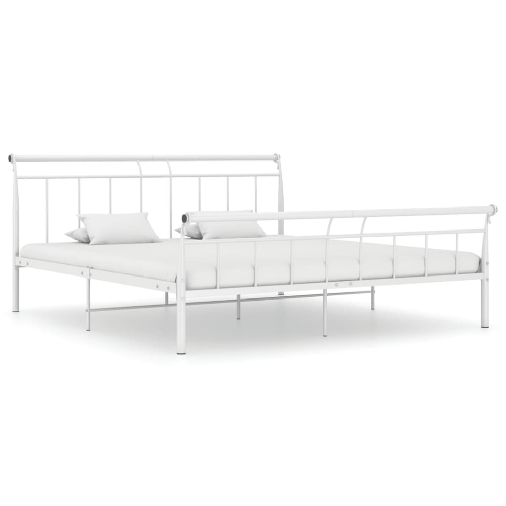 vidaXL Bed Frame White Metal 200x200 cm Bedroom Furniture Bed Base Bedstead