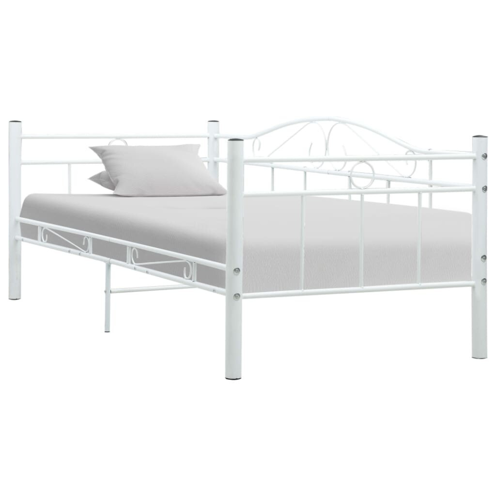 vidaXL Bed Frame White Metal 90x200cm Home Bedroom Single Beds Base Furniture