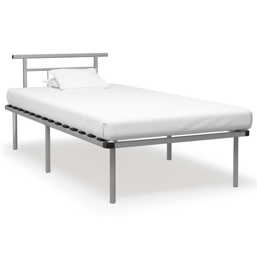 vidaXL Bed Frame Grey Metal 100x200 cm Modern Bedroom Sleeping Furniture Home