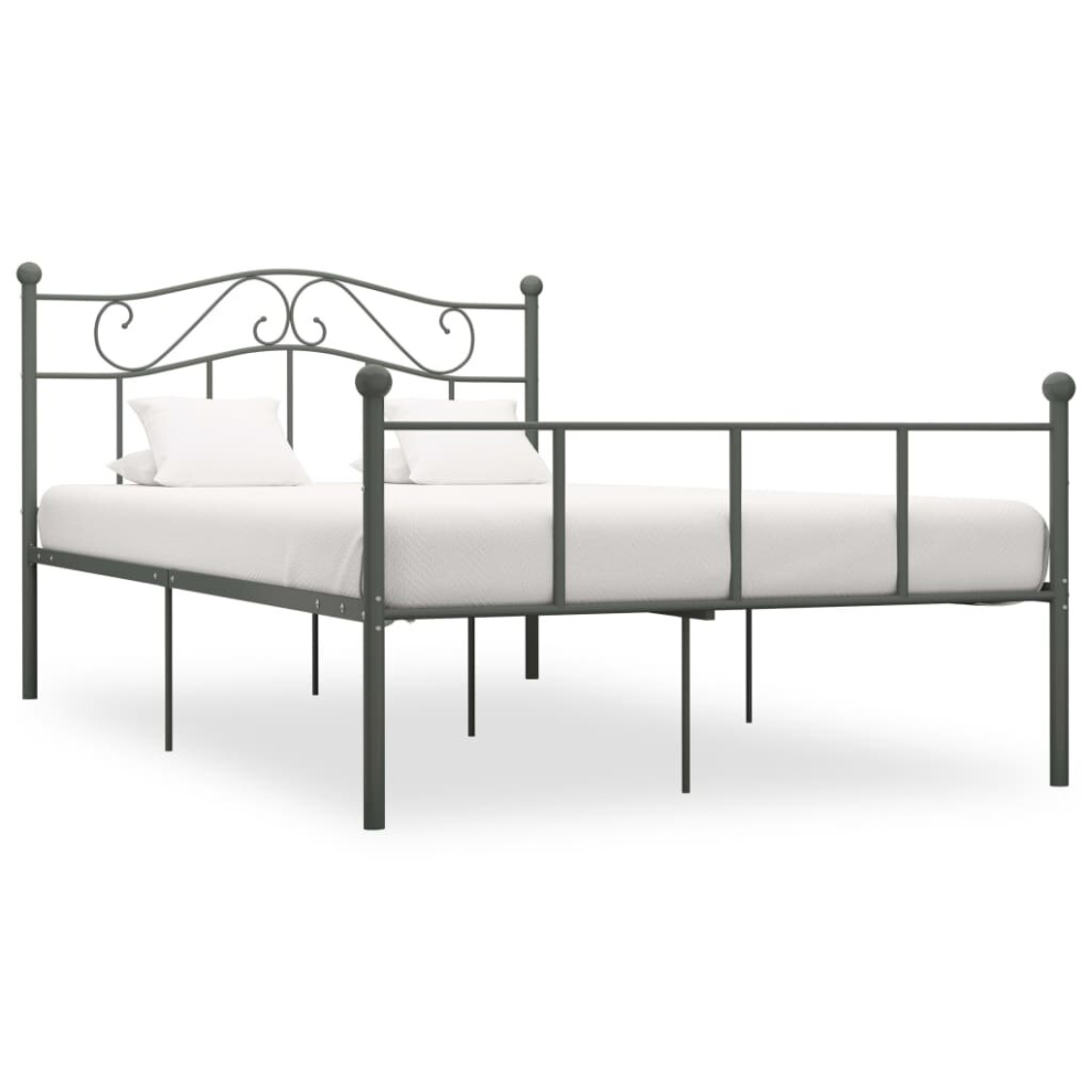 vidaXL Bed Frame Grey Metal 120x200cm Elegant Classic Base Bedroom Furniture
