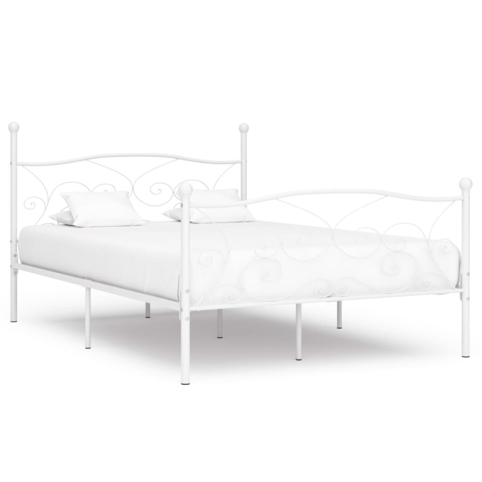 vidaXL Bed Frame with Slatted Base White Metal 160x200cm Bedroom Furniture