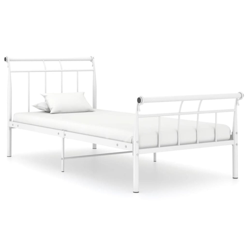 vidaXL Bed Frame White Metal 90x200 cm Bedroom Furniture Bed Base Bedstead