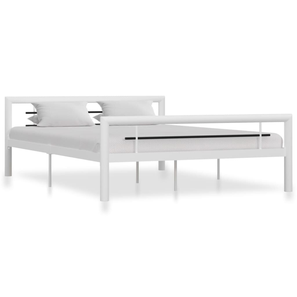 Vidaxl Bed Frame White And Black Metal 160X200cm Bed Base Bedroom Furniture