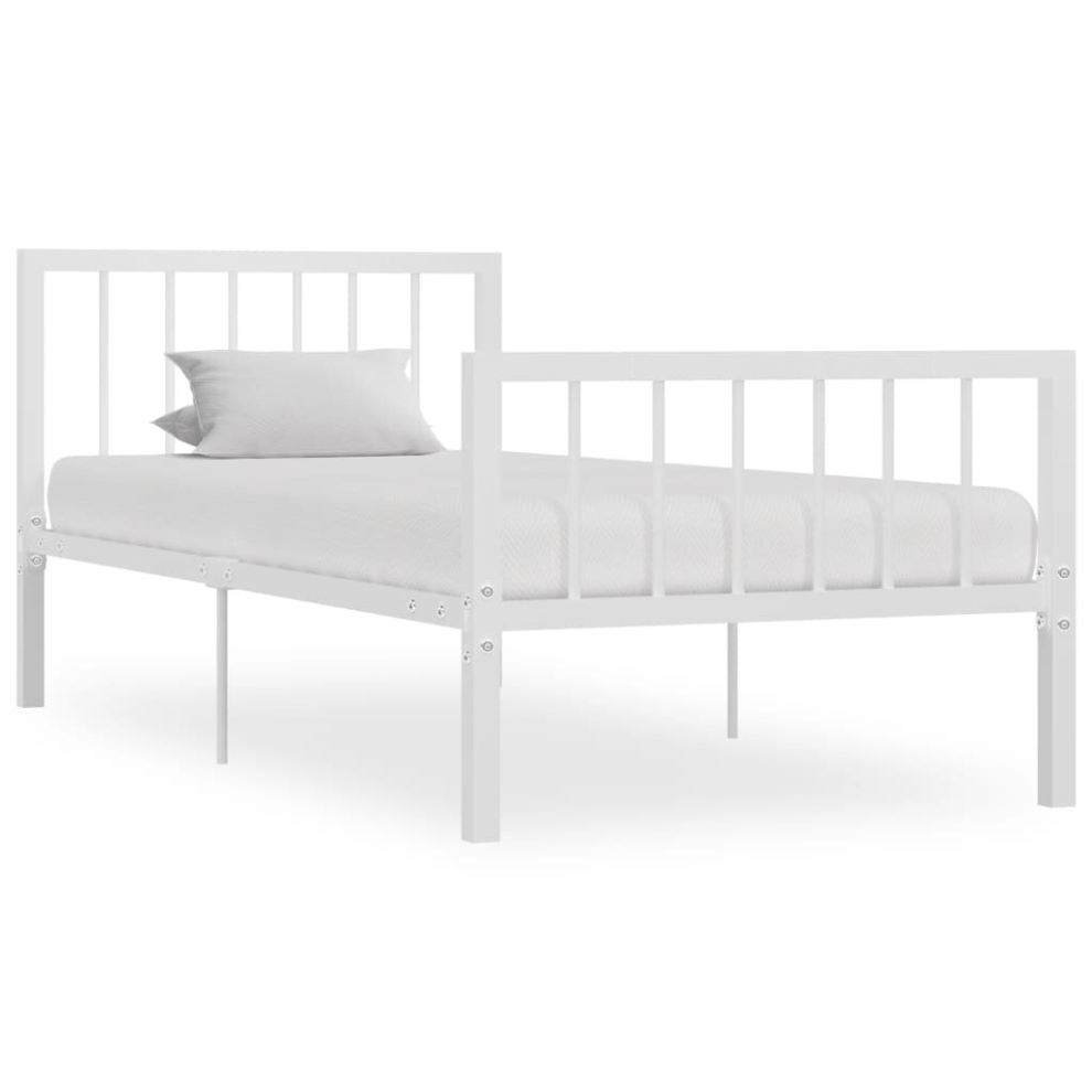 vidaXL Bed Frame White Metal 90x200cm Elegant Classic Base Bedroom Furniture