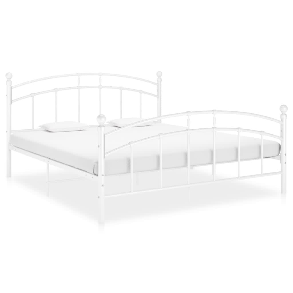 vidaXL Bed Frame White Metal 180x200 cm 6FT Super King Bedroom Home Bedstead