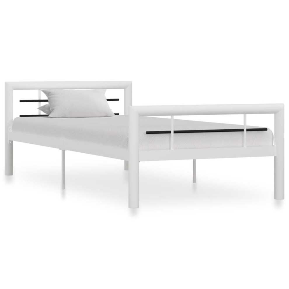 Vidaxl Bed Frame White And Black Metal 100X200cm Single Size Bedroom Furniture