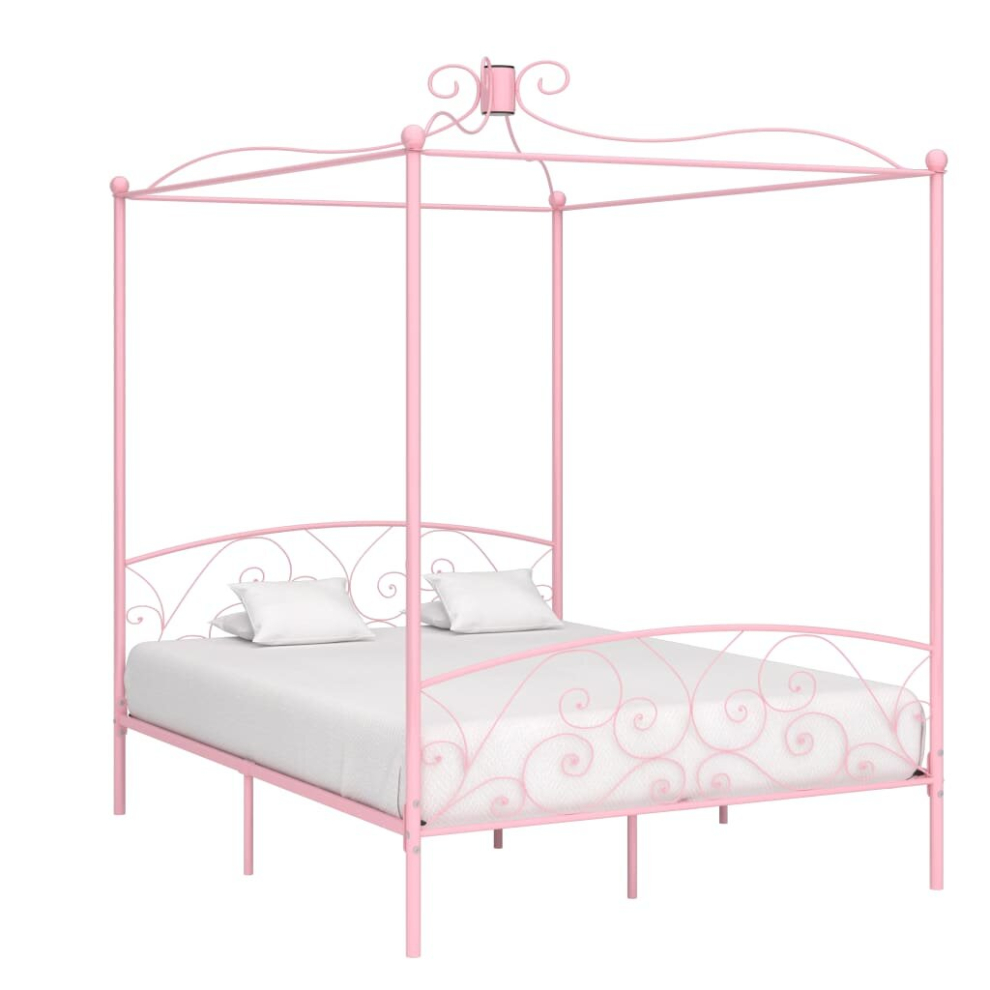 vidaXL Canopy Bed Frame Pink Metal 160x200cm Bedroom Double Beds Furniture