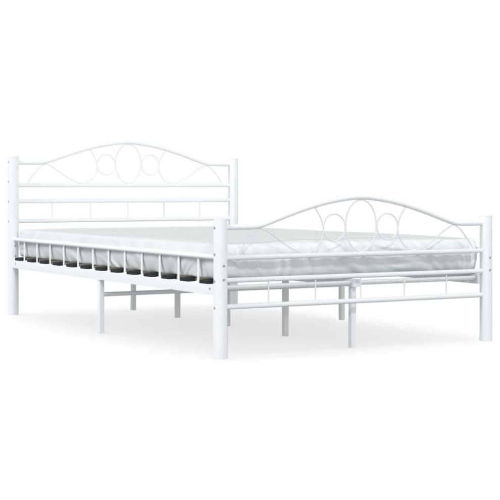 vidaXL Bed Frame White Metal 120x200cm Double Bedroom Slatted Base Furniture