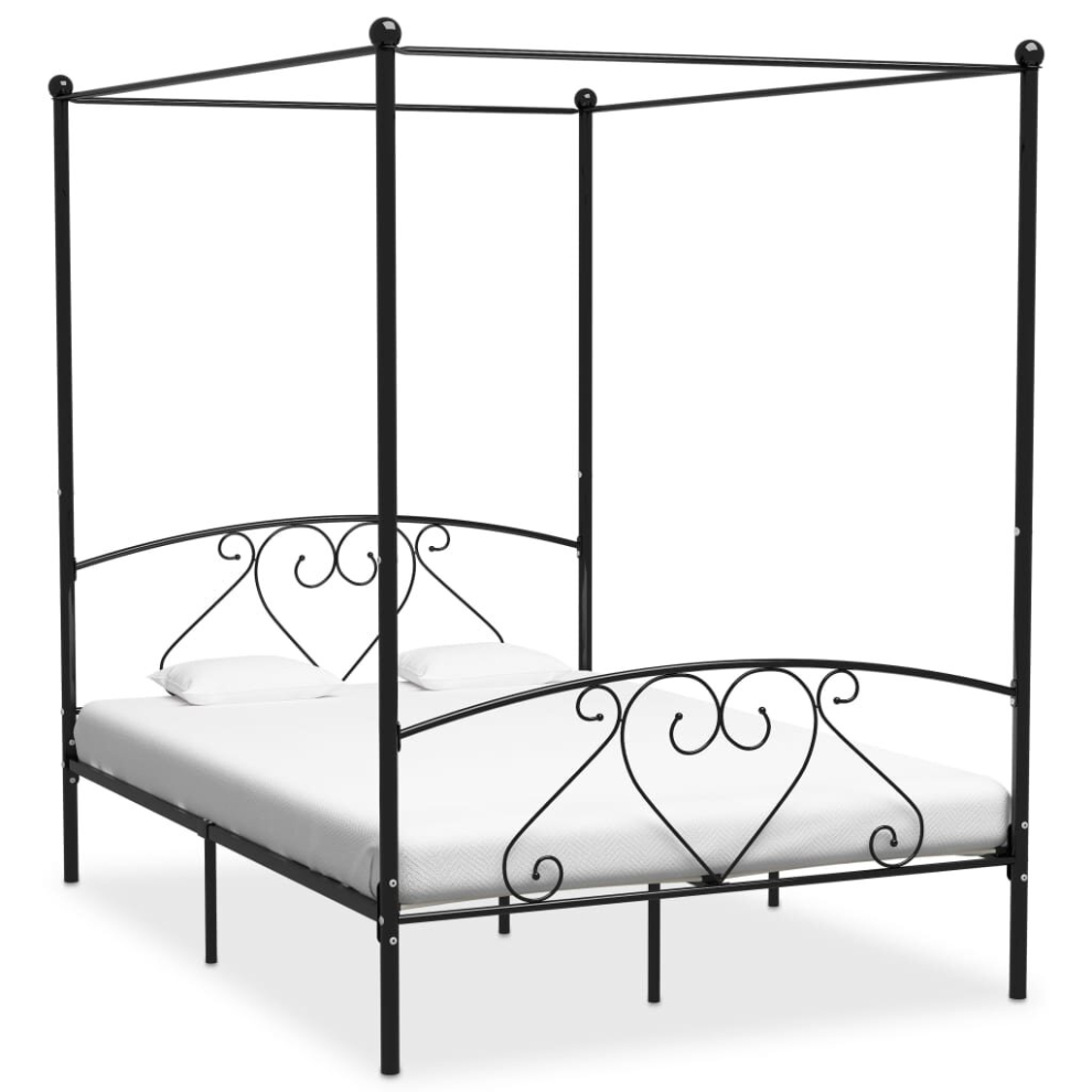 vidaXL Canopy Bed Frame Black Metal 160x200cm Bedroom Double Beds Furniture