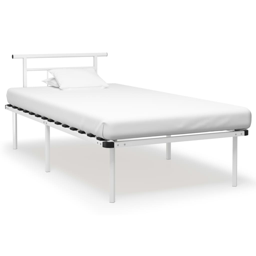 vidaXL Bed Frame White Metal 100x200 cm Modern Bedroom Sleeping Furniture Home