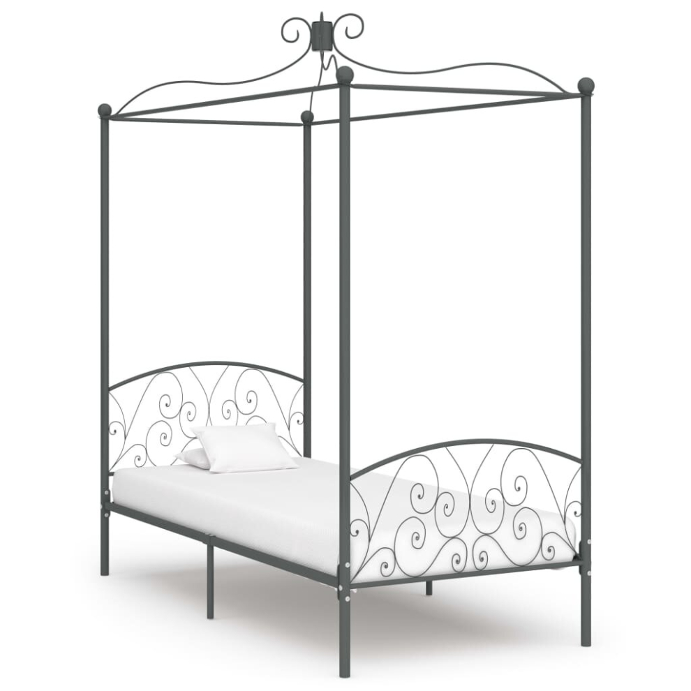 vidaXL Canopy Bed Frame Grey Metal 100x200cm Bedroom Single Beds Furniture