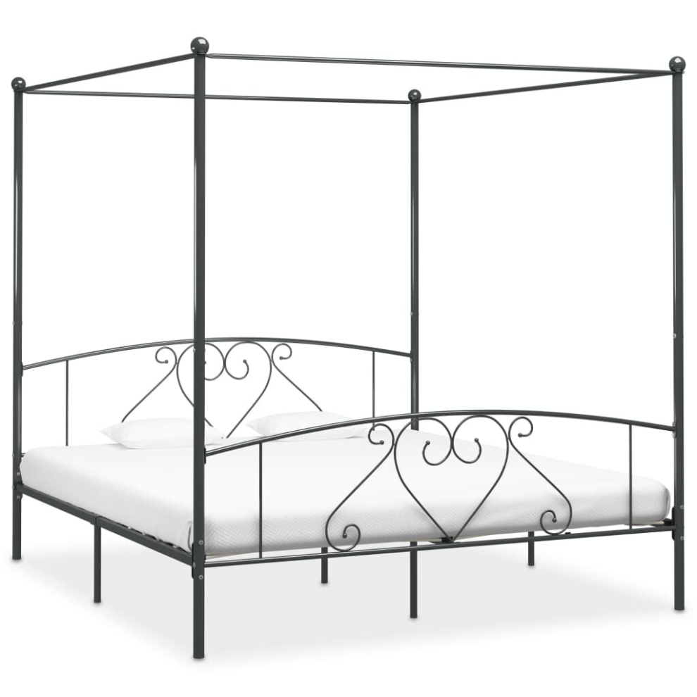 Vidaxl Canopy Bed Frame Grey Metal 6Ft Super King Double Bedroom Furniture