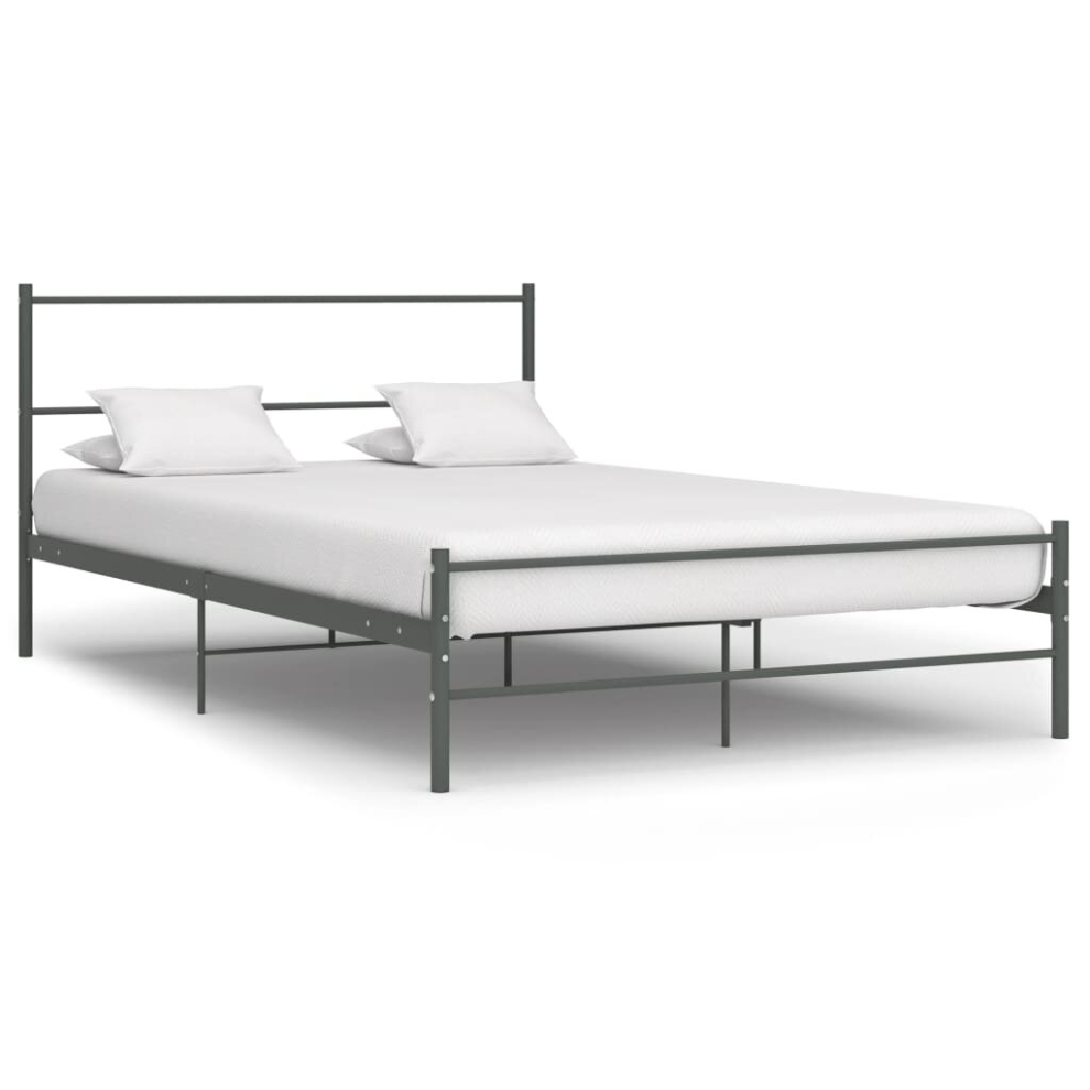 Vidaxl Bed Frame Grey Metal 120X200cm Double Solid Base Bedroom Furniture