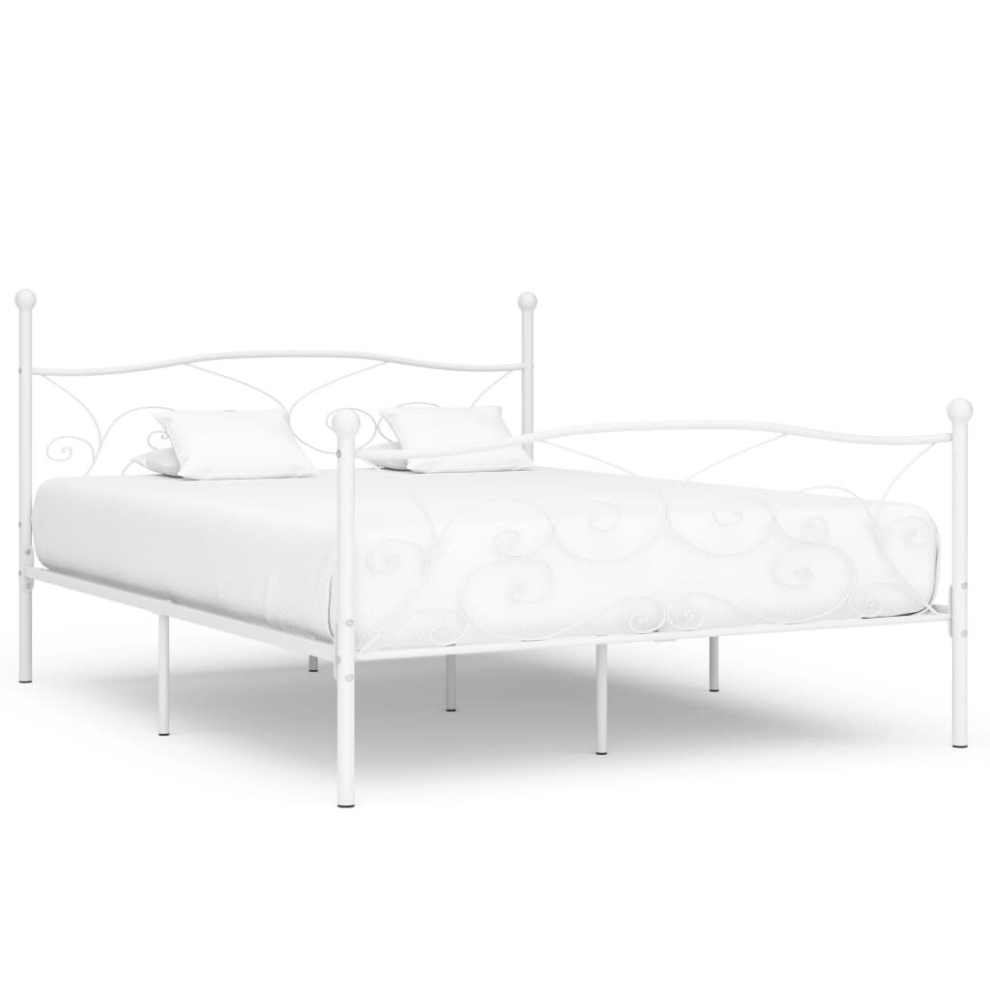 vidaXL Bed Frame with Slatted Base White Metal 200x200cm Bedroom Furniture