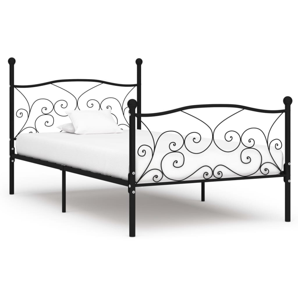 vidaXL Bed Frame with Slatted Base Black Metal 100x200cm Bedroom Furniture