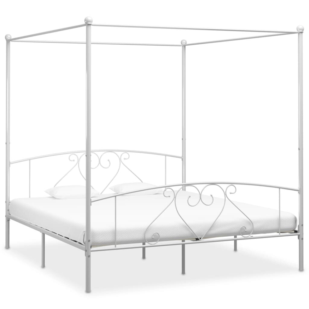 Vidaxl Canopy Bed Frame White Metal 200X200cm Double Base Bedroom Furniture
