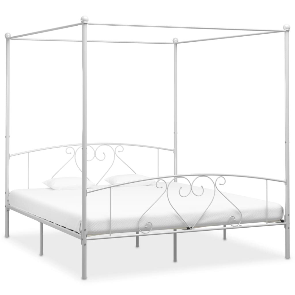 vidaXL Canopy Bed Frame White Metal 200x200cm Double Base Bedroom Furniture